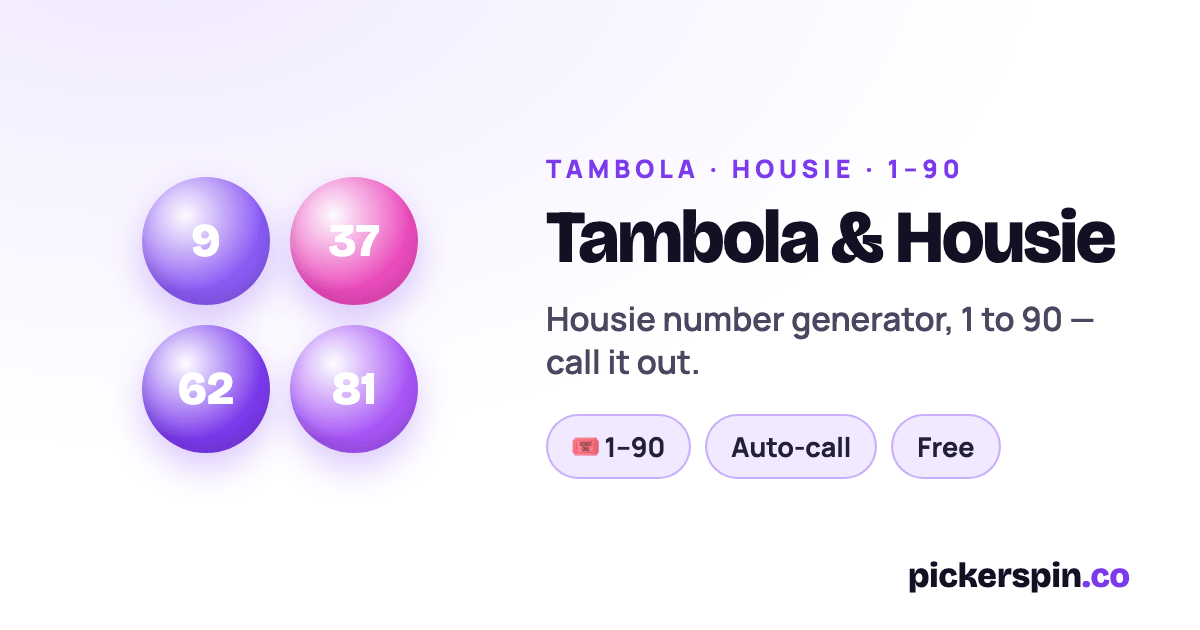 PickerSpin Tambola and Housie caller showing drawn numbers 9, 37, 62 and 81 as coloured balls